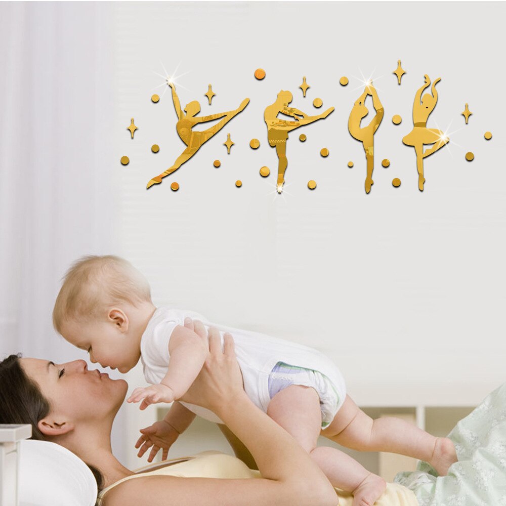Nom: autocollants muraux effet miroir danse de Ballet, autocollants muraux, salon chambre à coucher danse, mosaïque imperméable, adhésif décoratif pour animaux de compagnie
