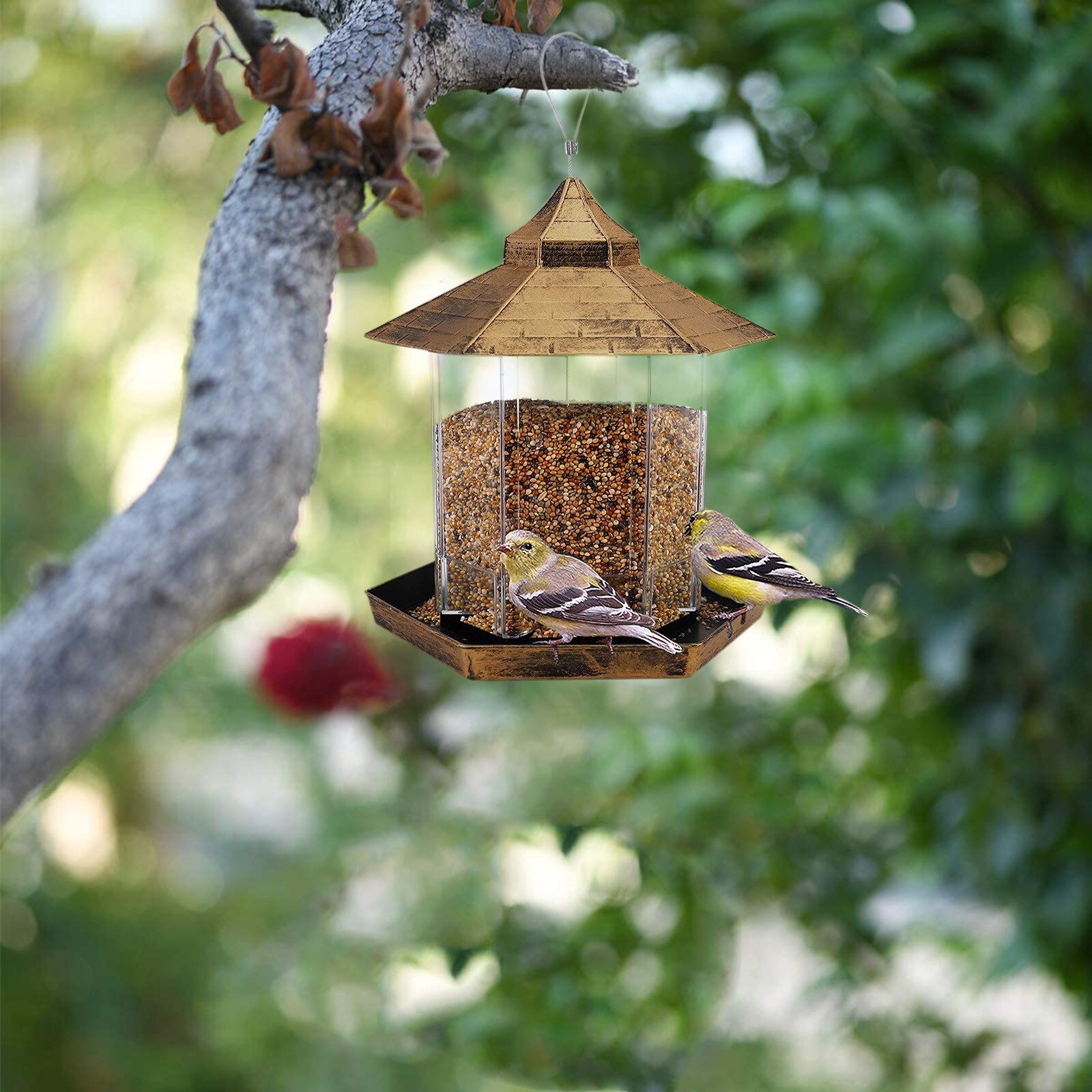 Outside Wild Bird Feeder With 2 Feeding Ports Garden Tube Bird Feeder Hanging Garden Outdoor Plastic Flower Hook Pet Bird#G30