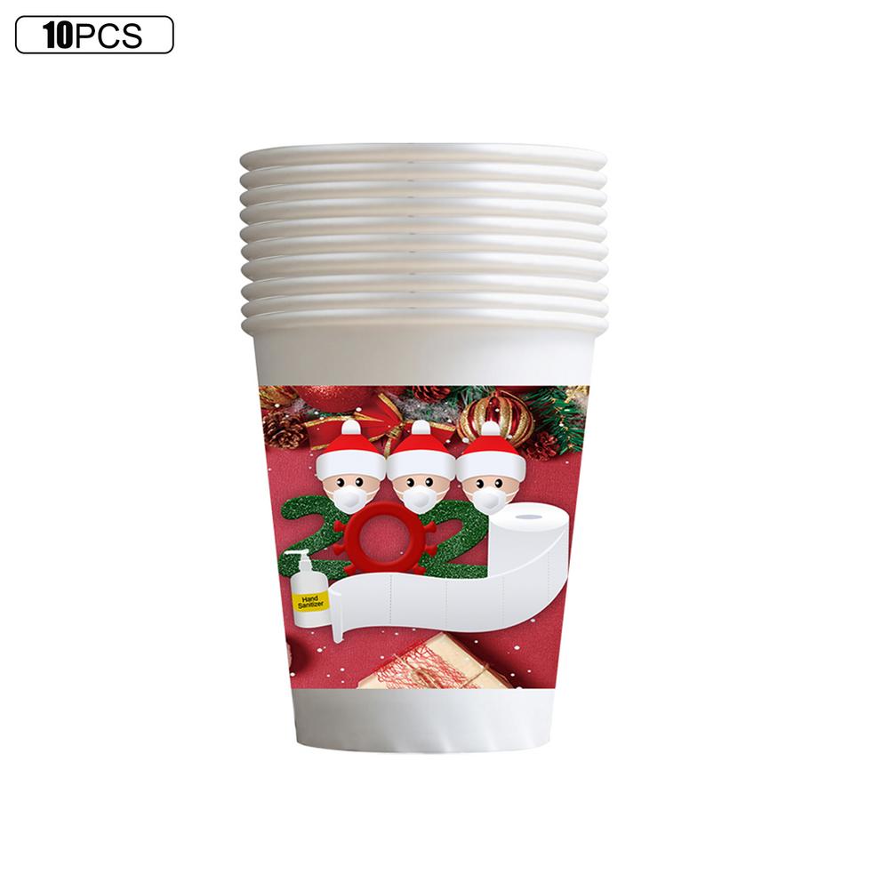 9oz Christmas Paper Cup Set Disposable Leak-proof Polyethylene Paper Coffee Cups: White