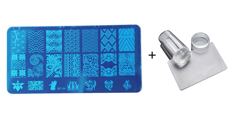 Nail Stamping Plates Set with Clear Jelly Stamper Scrapper Manicure Image Template Tool: 04