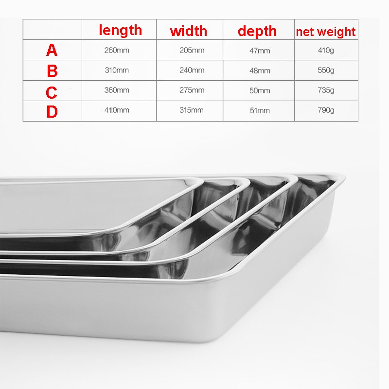 Thick 304 stainless steel plate tray rectangular plate baking pot dish deep Japanese barbecue cafeteria tray