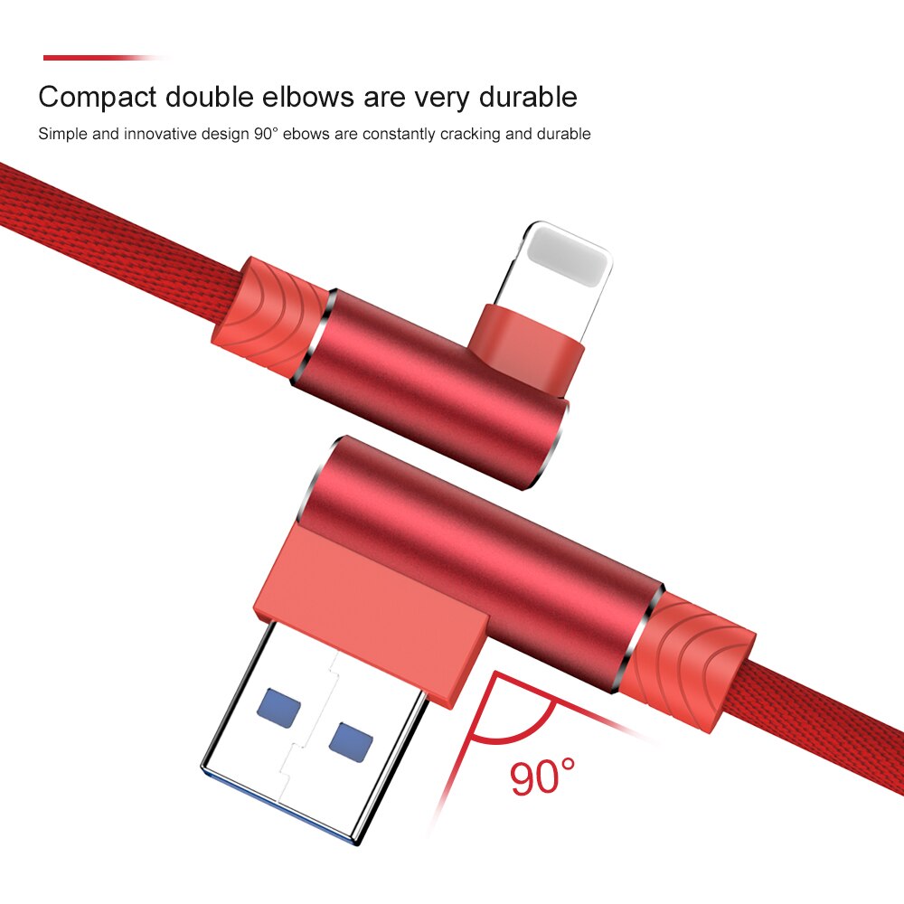 USB Cable For iPhone Charger 90 Degree Fast Charging Cord for iPhone 7 8 6 s 6s Plus X XR Xs 11 Pro Max iPad Origin 3m Data Wire