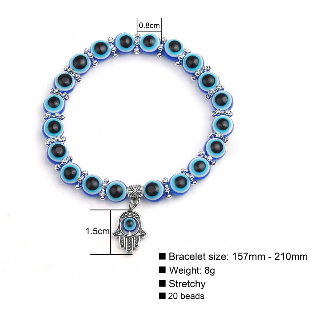 Blue Turkije Evil Eye Kralen Charm Armbanden Voor Vrouwen Mannen Fatima Hand Elastische Armband Sieraden
