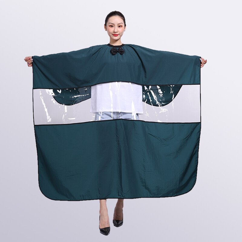 LOGO de personalización, capas de corte de pelo para salón de adultos, capa de peluquería para peluquero, capa de peluquería para peluquería, tela impermeable de pelo: Dark Green with Knot