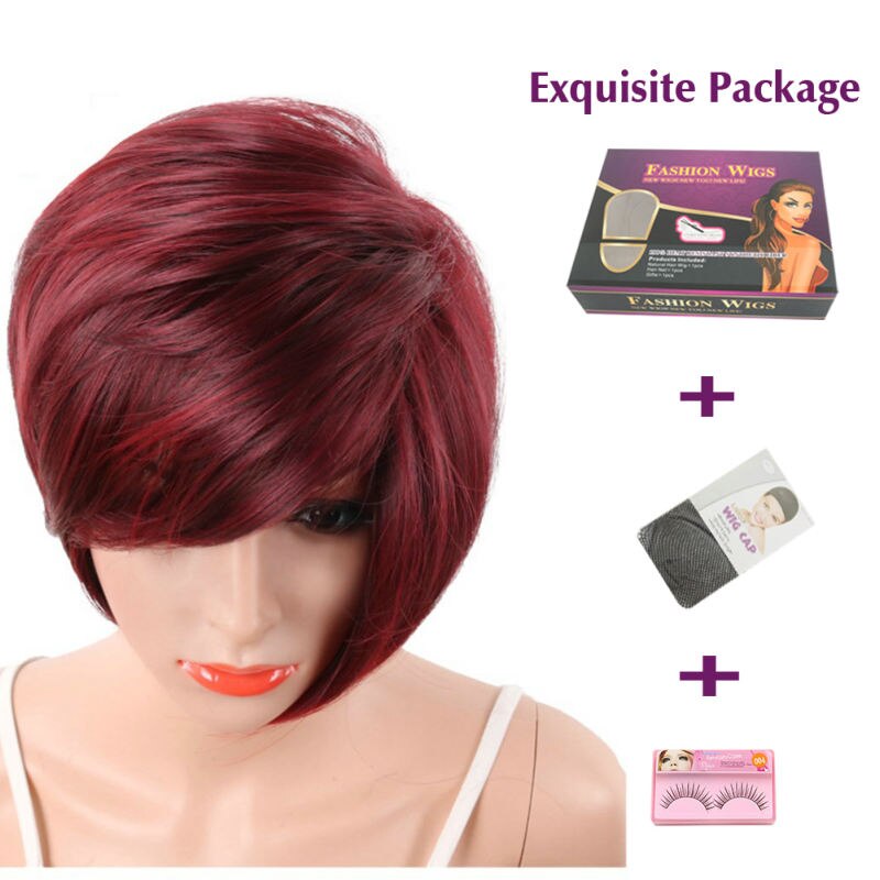 Deyngs Short Pixie Cut Bob Synthetic Wigs for Black Women Natural Black Costume African American Wigs with Bangs Full Wigs: Auburn