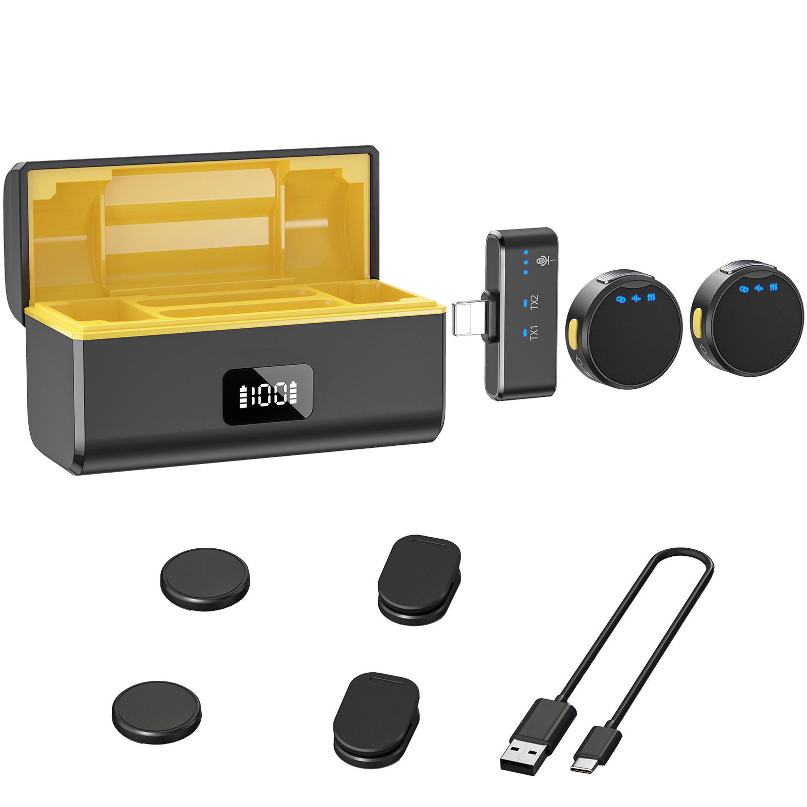 Microfono Lavalier Wireless con scatola di ricarica riduzione del rumore magnetico microfono professionale con risvolto per la registrazione in Studio dal vivo: Viola