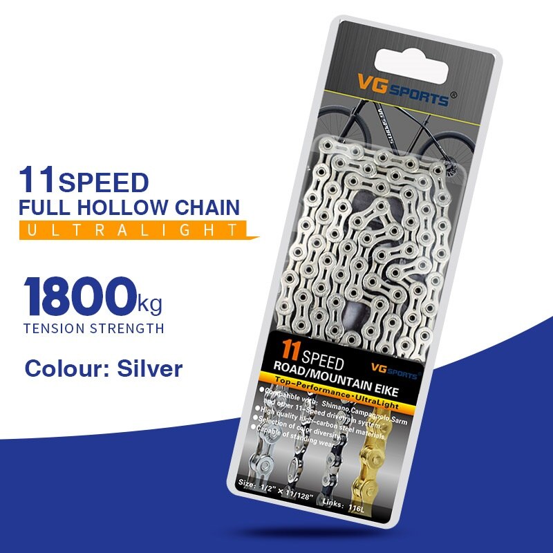 Fahrrad Kette 8 9 10 11 Geschwindigkeit MTB Rennrad Halb/Voll Hohl Kette Silber Gold Regenbogen Ketten für shimano SRAM Campanolo System: X11SLR Silber-