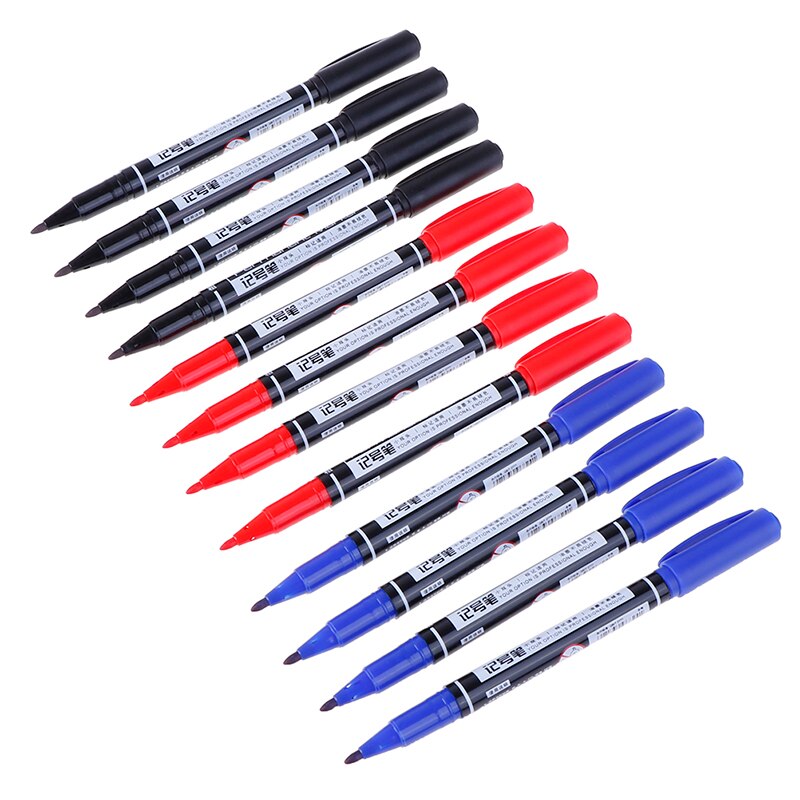 3 stks/pak Twin Tip Permanente Markers, Fijne Punt, (Zwart, Blauw, Rood) Inkt, 0.5mm-1mm
