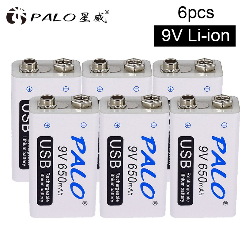 PALO 6f22 9v Rechargeable Battery Lithium 9V Usb Battery for Microphone Multimeter: 6Pcs 9v