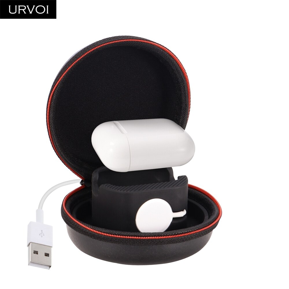 Soporte URVOI 2 en 1 para Apple Watch series 4/3/2/1 Airpods redondo de fácil de llevar con bolsa de reloj de gancho PU con silicona: Type 2
