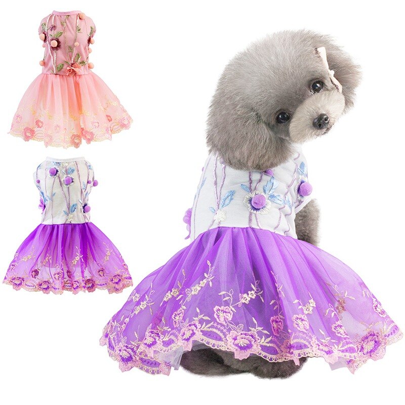 Hundetøj forår sommer kjole med broderi hvalpefest kjole roupa cachorro til små og mellemstore hunde