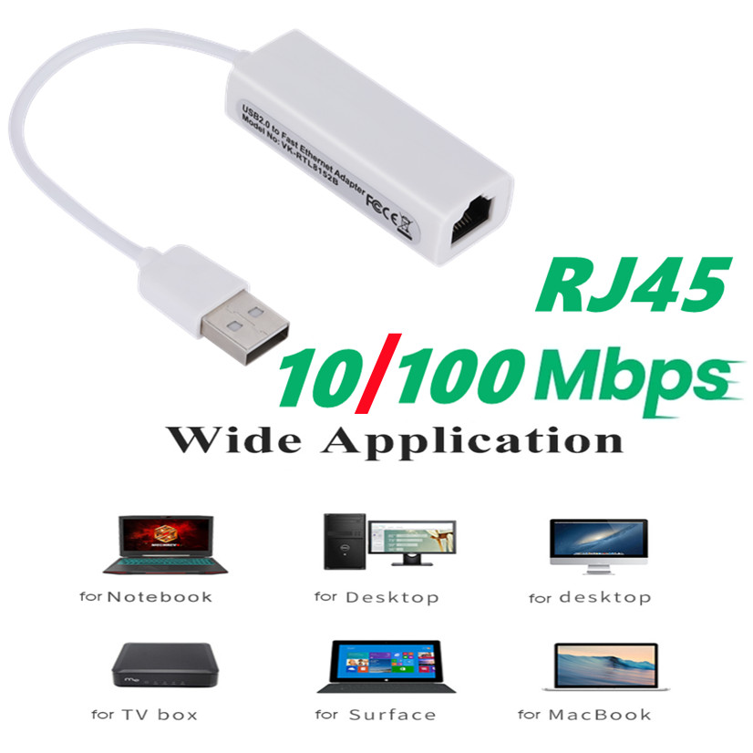 Portable USB 2.0 To RJ45 Network Card 10/100Mbps USB To RJ45 Ethernet Lan Adapter for PC Laptop Windows XP 7 8