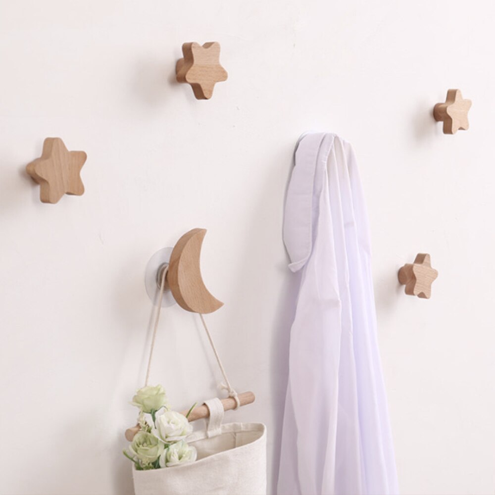 Ganchos decorativos para habitación de niños, colgador de pared de madera, llave de estrella, perchero moderno para colgar bolsas