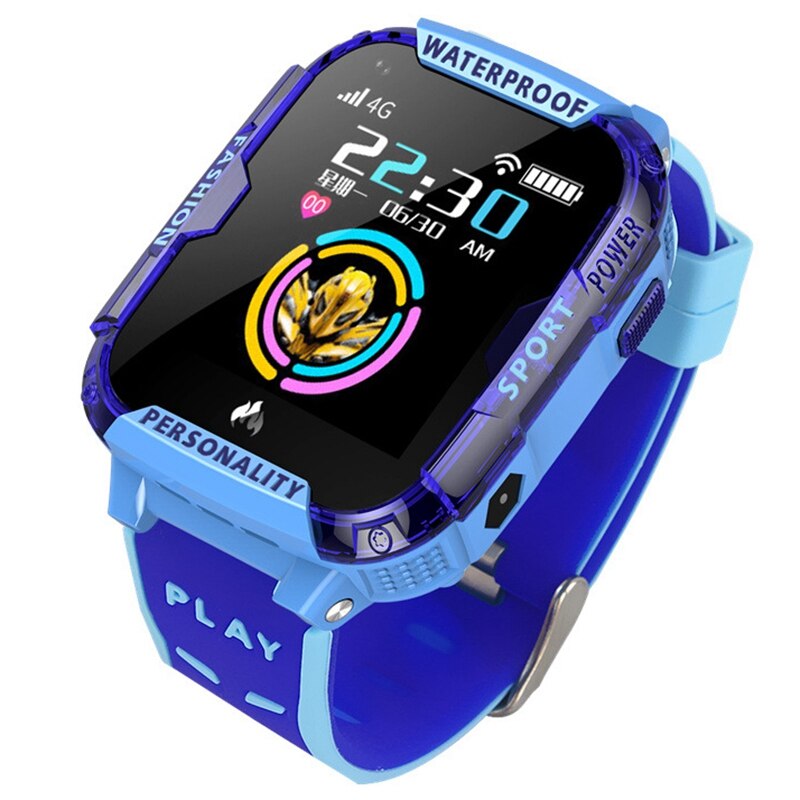 4G Children Smart Watch Child SOS Emergency Call Smartwatch GPS Positioning Tracking IP67 Waterproof Kid Watch Blue