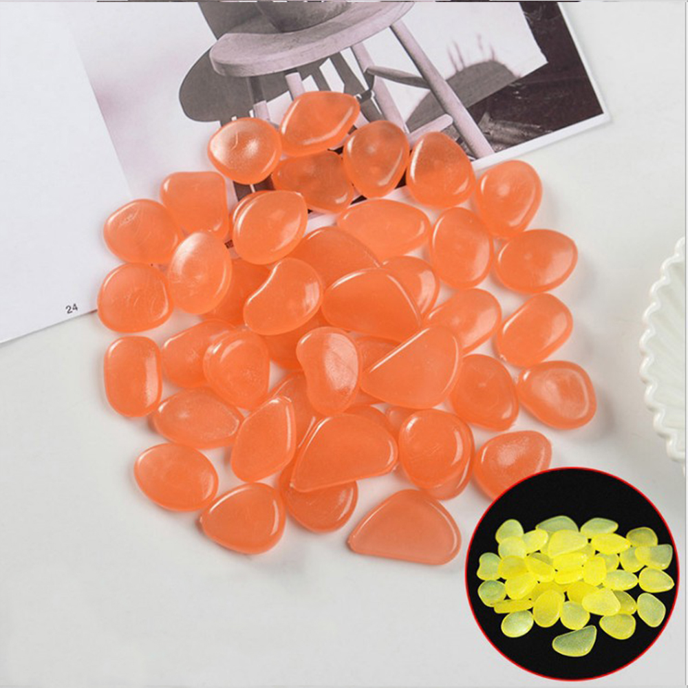 50/100 sztuk świecące kamienie otoczaki do ogrodu blask kamienie skały na chodniki ścieżka ogrodowa Patio trawnik ogród wystrój ogrodu: 100pcs / Light Orange