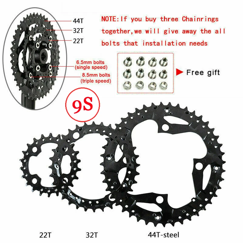 2*10s 3*10s 3*9s fietskettingblad 104 bcd 64 bcd mtb kettingblad fietskettingwiel 22/24/26/32/38/42/44t voor dubbel/triple crankstel: Bordeauxrood