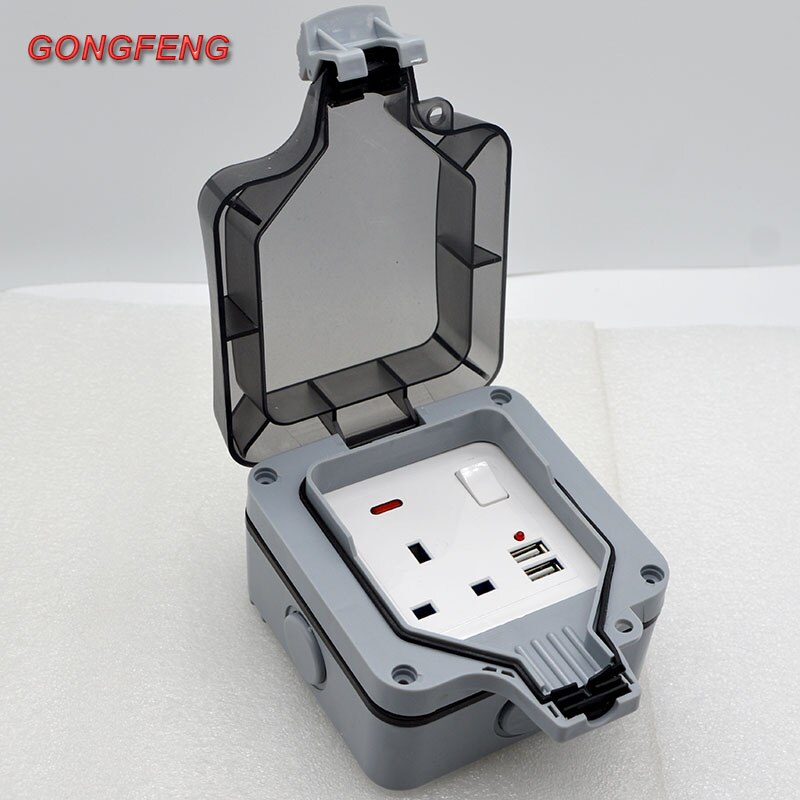Outdoor Waterproof 5V 2100mA USB Socket Wall Plug UK Standard 250V 13A Power Supply Jack Special: Default Title