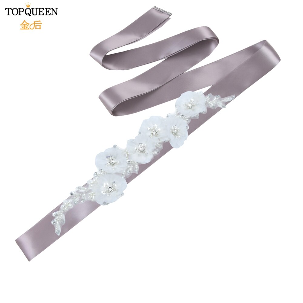 Topqueen Luxe Bruids Riem Applique Riem Met Bloem Bridal Accessoires Sash Vrouwen Witte Bloem Riemen Riem S249: Organza  White