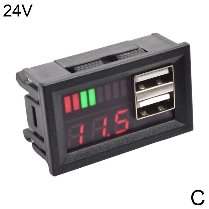 Digitale Blei Säure Lithium Batterie Kapazität Anzeige Dual USB Voltmeter Tester Spannung Meter 12/24V Auto Elektrische Motorrad: 24V red