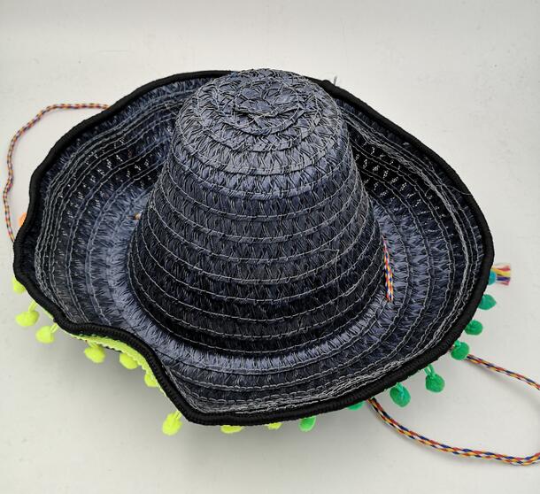 Summer Kids Mexican Straw Hats Sombrero Party Festive Spanish Hat Child Costume Accessory L3: navy blue