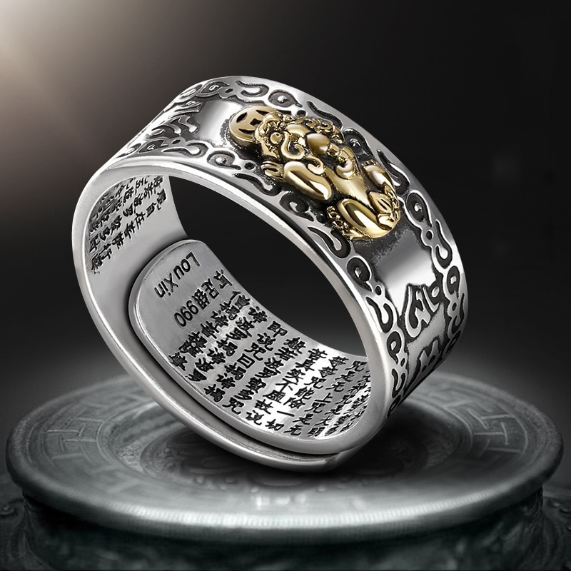 Domineering Pixiu Feng Shui Amulet Wealth Good Luck Adjustable Ring Women Men's Exquisite Ring Buddhist Jewelry
