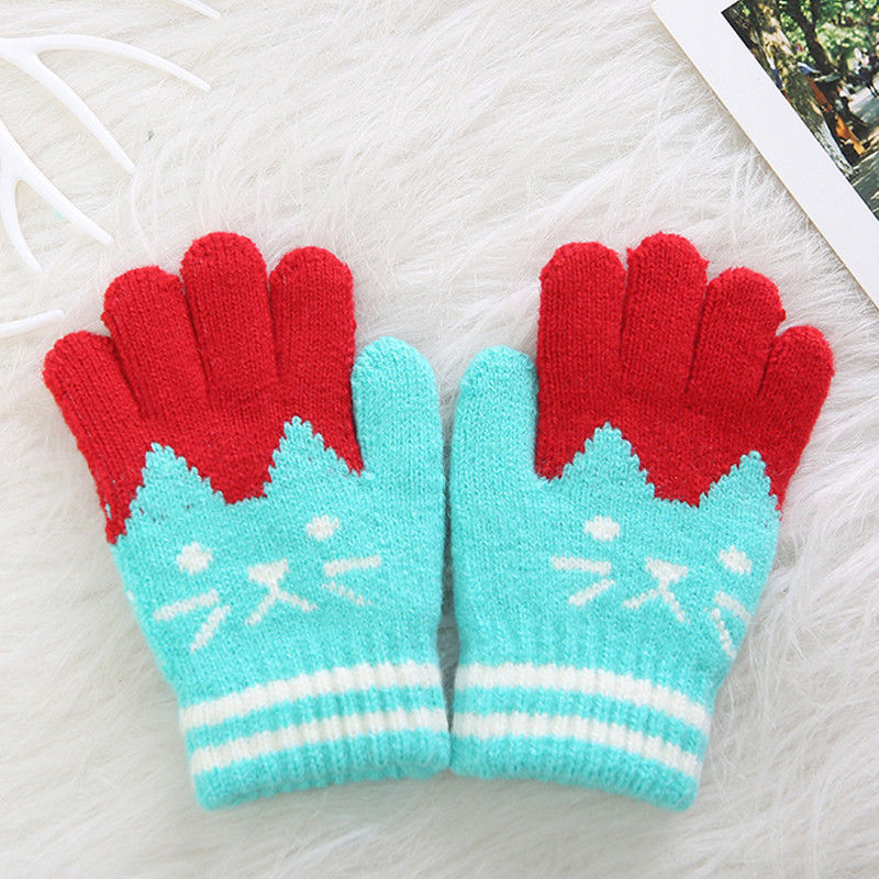 Neue Art freundlicher Winter Warme Dicke Handschuhe Baby Mädchen Jungen Kleinkind Magie Fäustlinge Nachahmung Kaschmir Niedlich Baby Handschuhe 4-8Y: Blau Grün