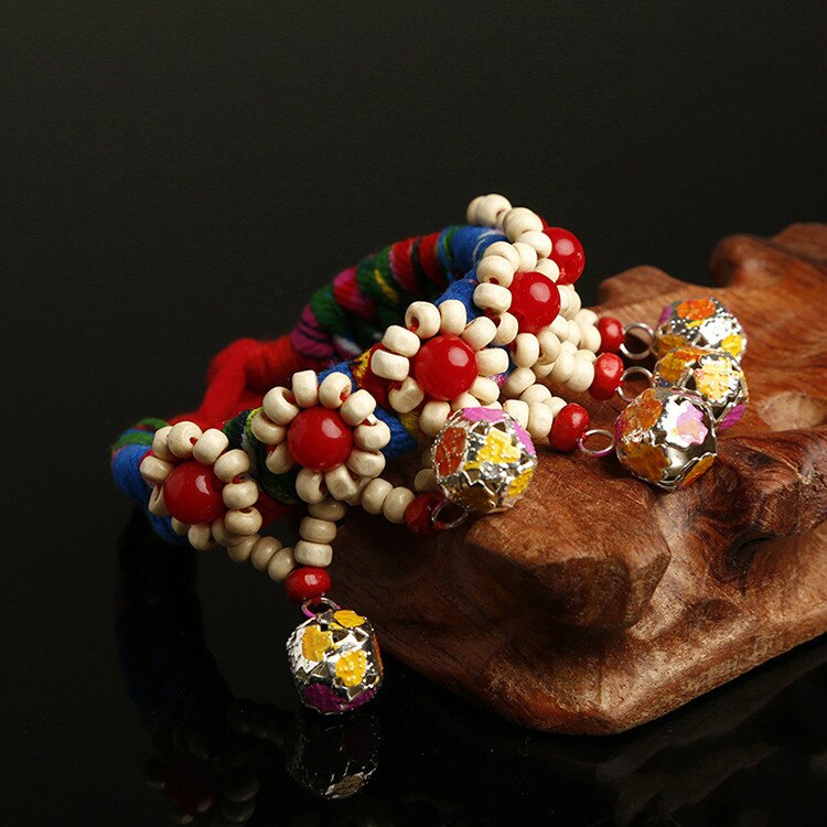 Étnica pulsera de cuentas de joyería hecha a mano de tela campanas pulseras de la joyería
