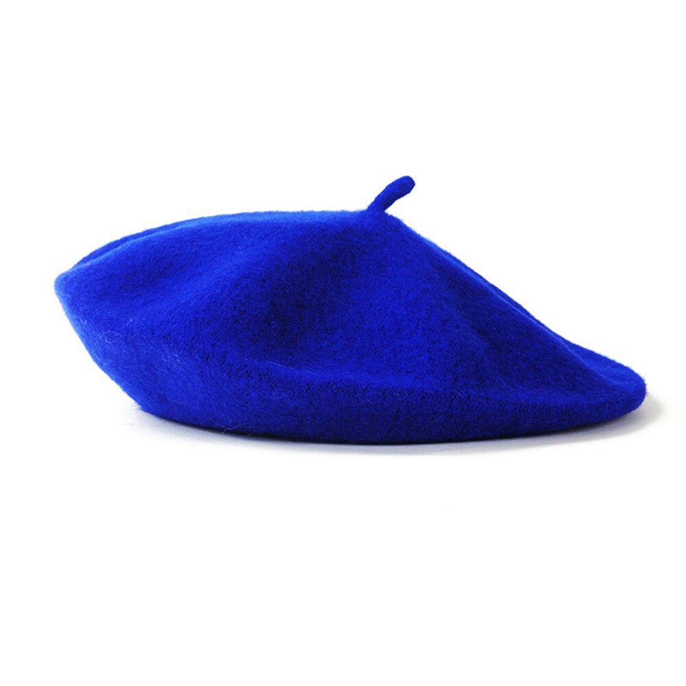 Vintage Winter Warm Wol Vlakte Baret Voor Vrouwen Meisjes Kunstenaar Casual Solid Black Red Beanie Caps Boinas para Mujer: blue