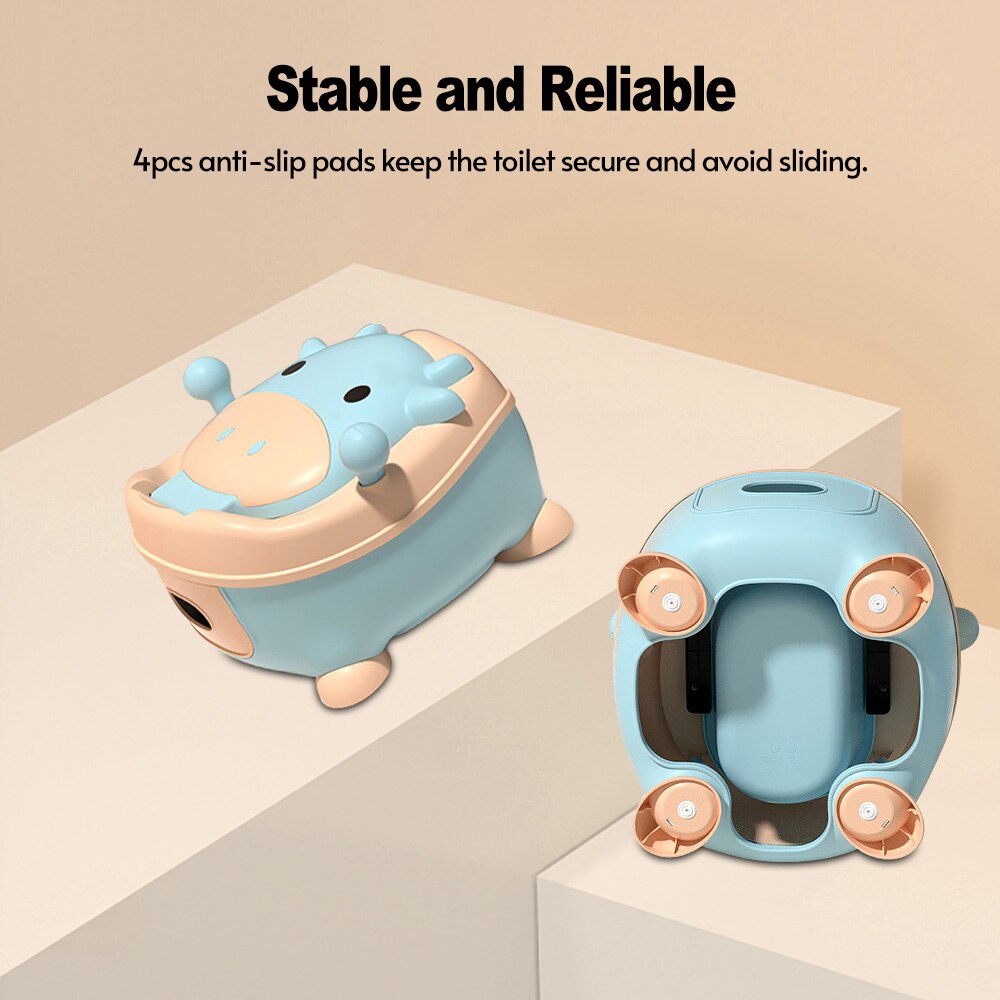 Cartoon Kids Potty Training Toilet Comfortable Toilet Trainer for Toddlers Boys Girls with Soft Pad Lip Handles Cleaning Brush