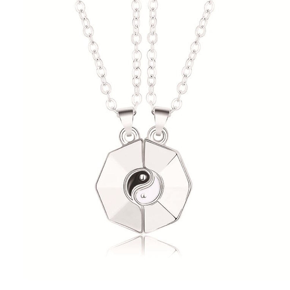 2 pieces 2 in 1 tai chi yin yang magnetic attraction necklace magnet couple friendship necklaces pendant valentine's day jewelry: A -01