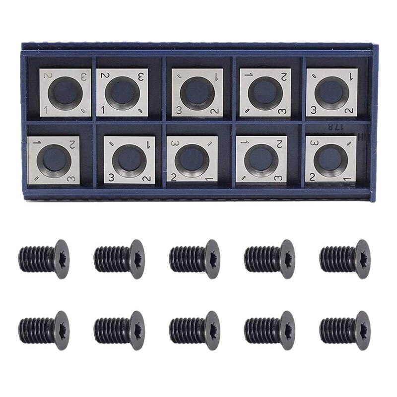 10Pcs 14mm Square Straight Carbide Cutter Insert with 10Pcs M610mm Screws for Wood Working Spiral/Helical Planer Cutter Head