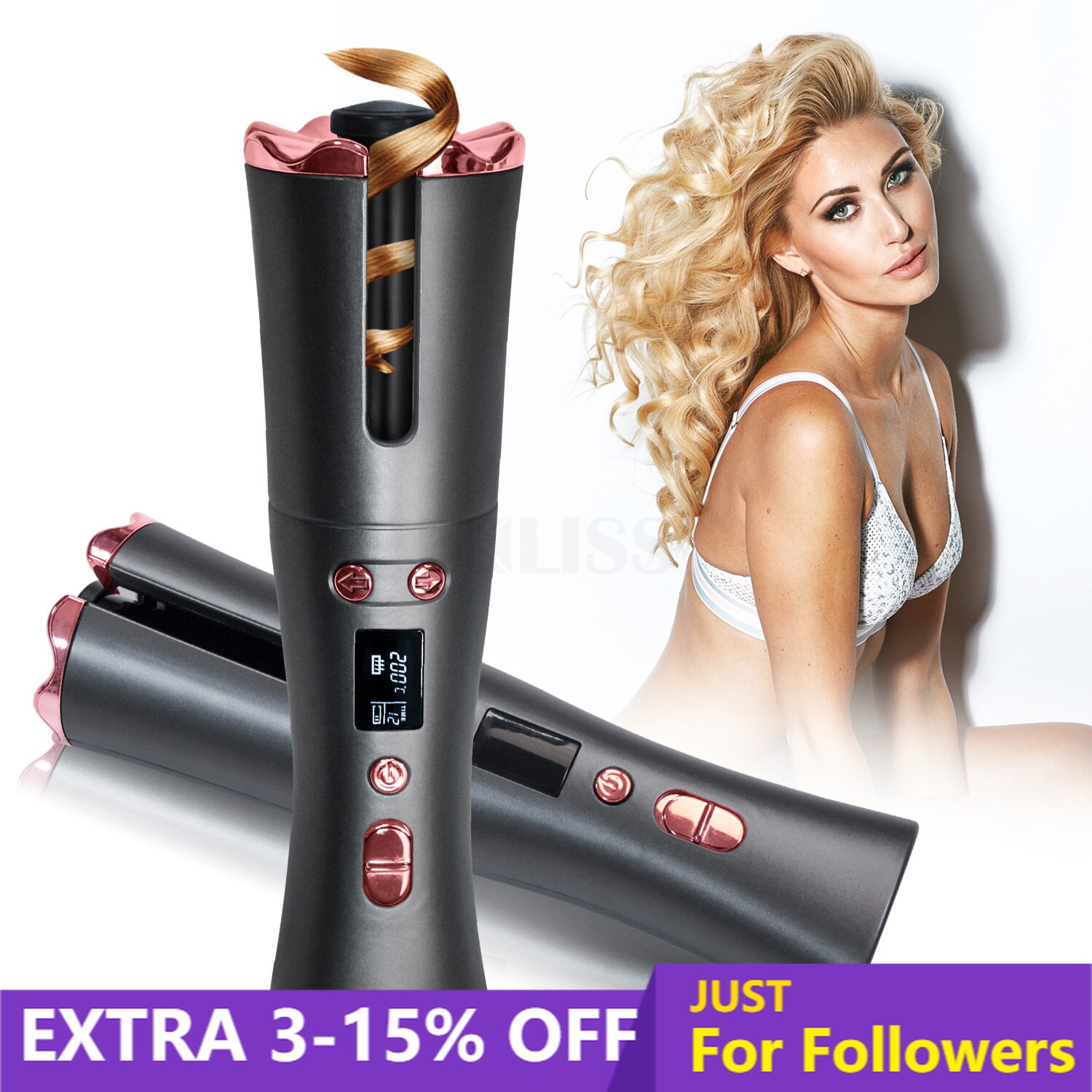 UKLISS – bigoudi automatique pour cheveux, pince à sertir Portable sans fil, fer à friser, Rechargeable par USB