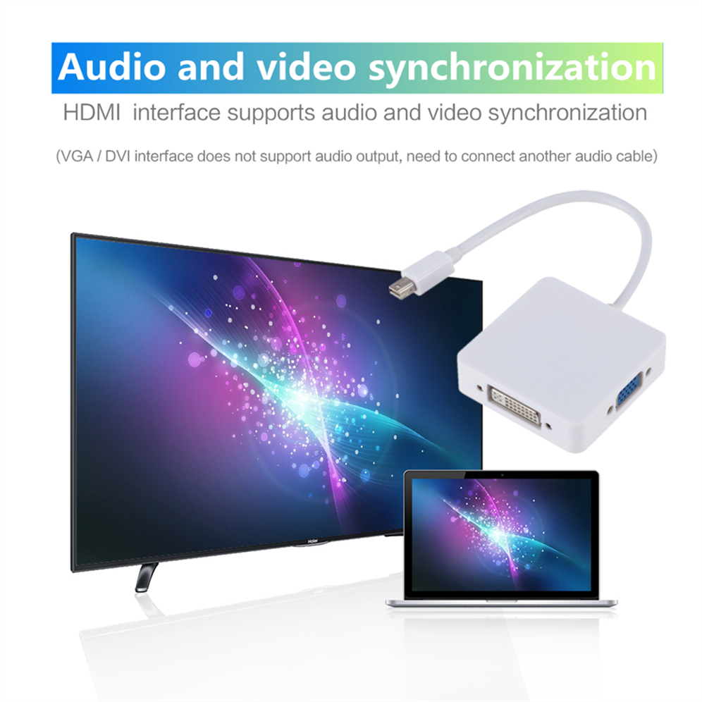 Grwibeou 3 w 1 Mini DP DisplayPort na HDMI VGA DVI Adapter Mini DP konwerter kabla dla MacBook Pro Air Mini DisplayPort