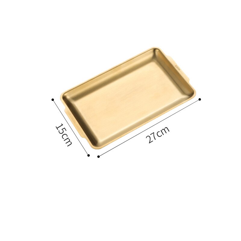 304 Stainless Steel Dinner Plates Rectangular Gold Serving Tray Dessert Cake Snack Dishes Barbecue Sushi Dessert Kitchen Plates: Gold-27x15cm