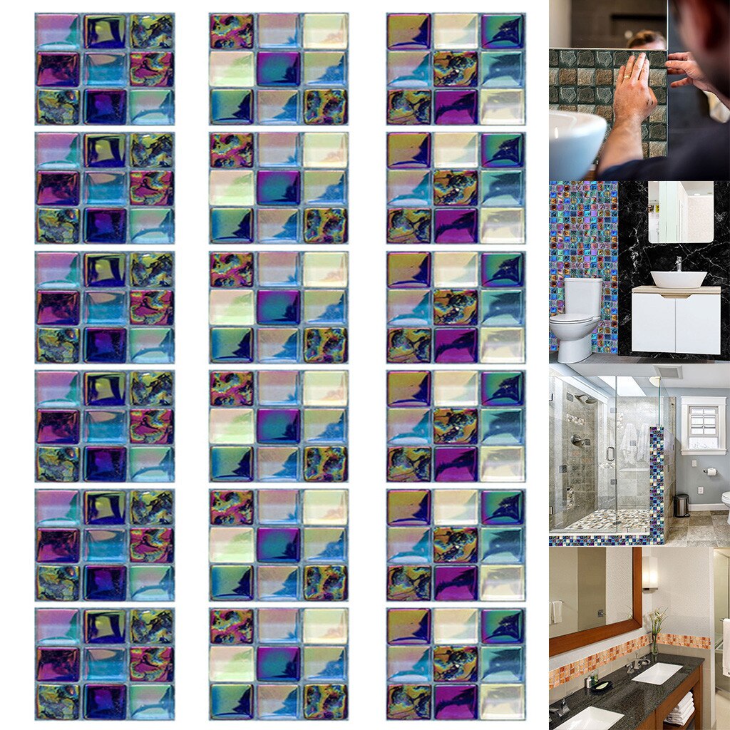 18pcs Self-adhesive Bathroom Kitchen Decor Home Wall 3D Tile Stickerfloor Tiles Stickers Waterproof Cenefa Adhesiva Cocina