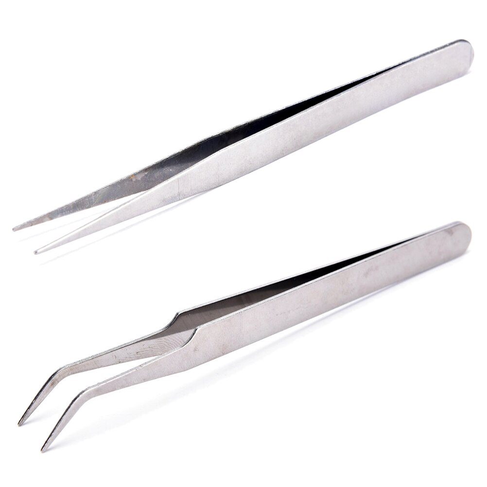 2pcs Repair Precision Assembly Set Tool Stainless Steel Tweezers Sewing Pointed Elbow Repair Maintenance Tool