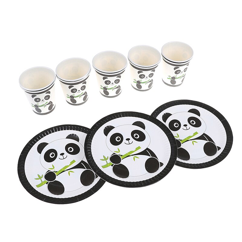 10 Stks/partij Panda Papier Gerechten Panda Gerechten Panda Platen Cups Gelukkige Verjaardag Feestartikelen