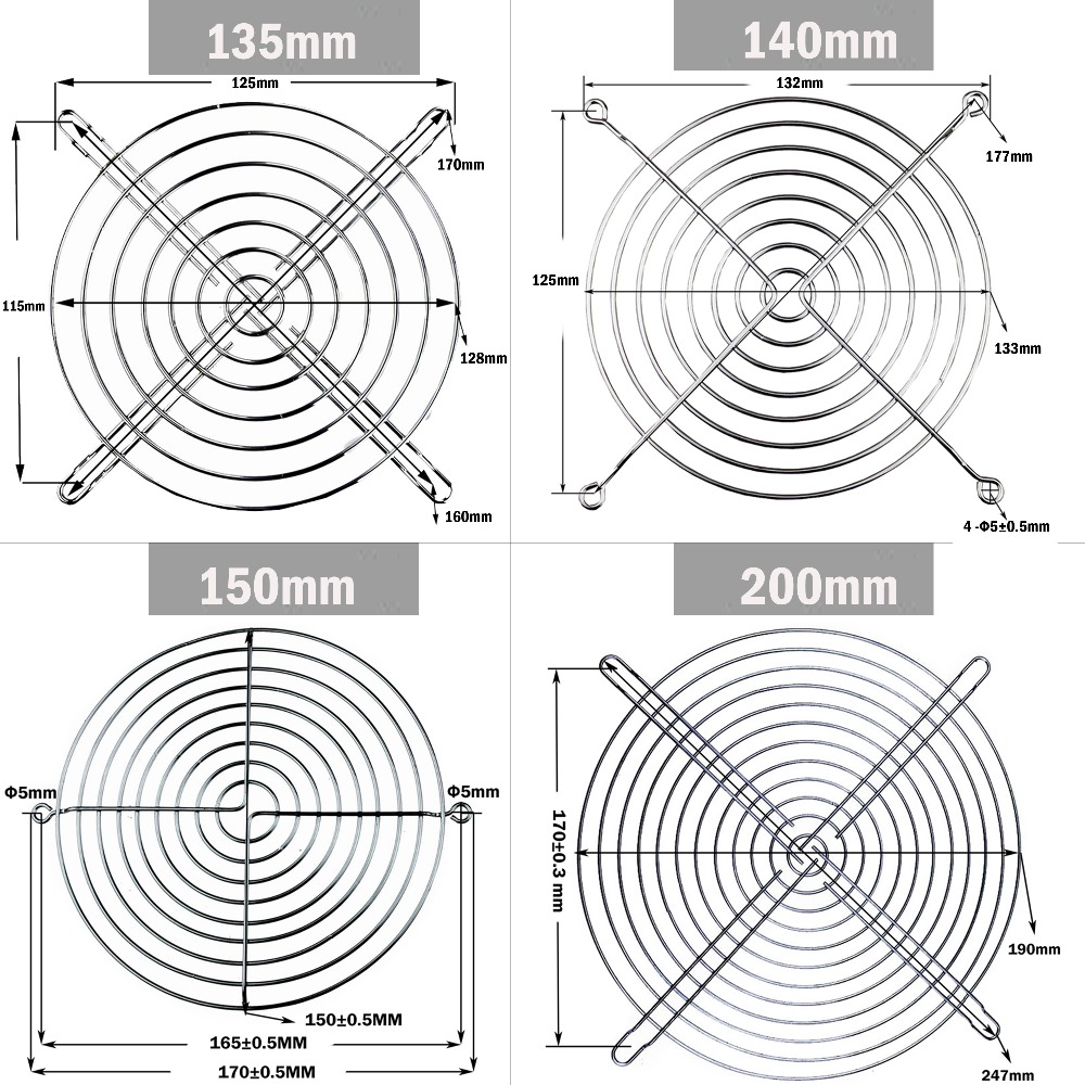 10PCS Cooling Fan Guard Metal Grill Computer Fan Grill Cover 30mm 40mm 50mm 60mm 70mm 80mm 90mm 120mm 135mm 140mm 170mm 200mm