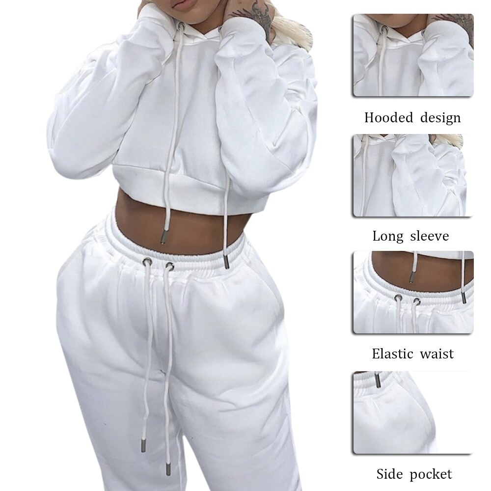 Muyogrt Trainingspak 2 Stuks Vrouwen Set Hoodies Crop Top Sweater + Lange Jogger Broek Hooded 2 Stuks Sets Vrouwen Kleding suits Vrouwelijke