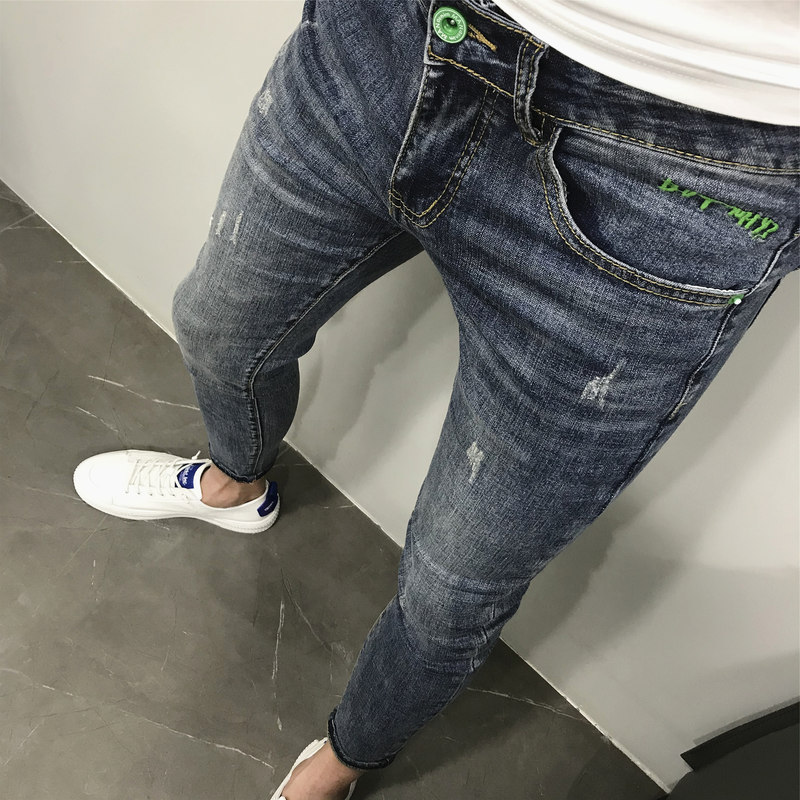 AOWOFS Slim Fit Jeans för Herr - Broderi - Dragkedja - Vår/Höst: 28