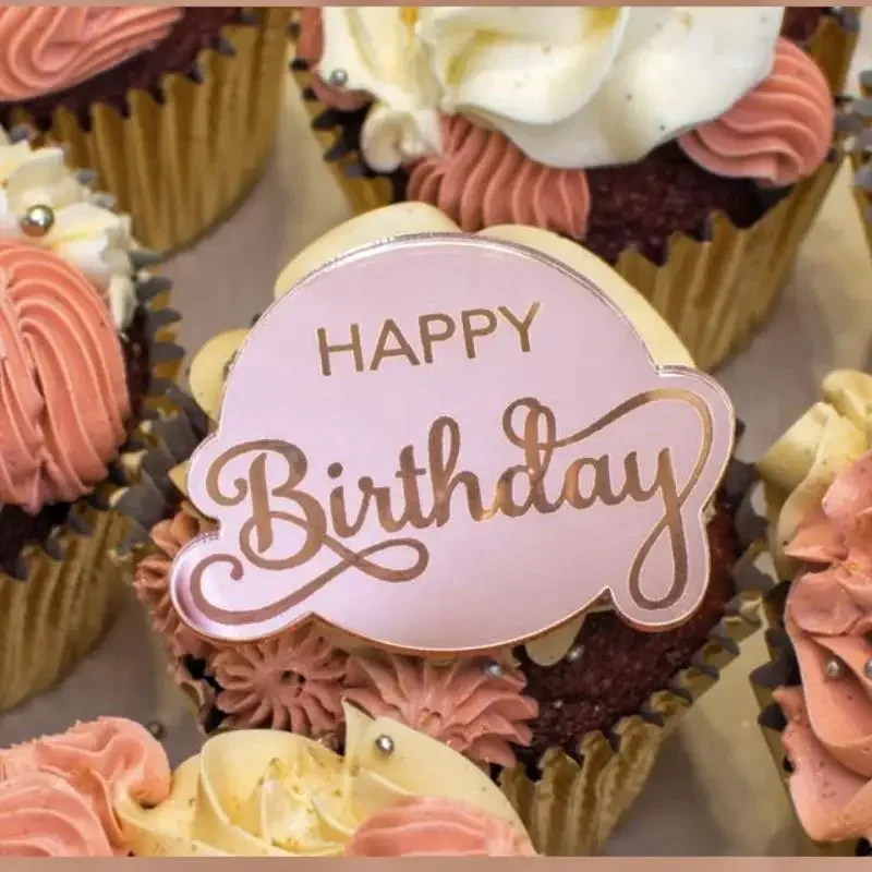 10 stück kuchenaufsätze „glücklich birthday“, goldfarbene, runde acryl-cupcake-aufsätze für kindergeburtstage, babypartys, tortendekorationszubehör: Mintgrün