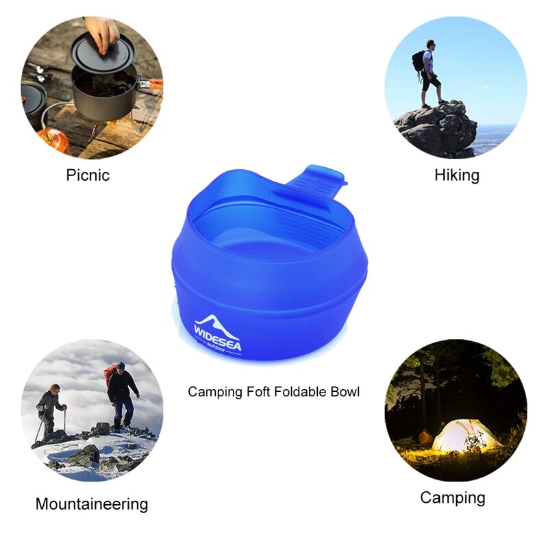 TopWidesea Camping 250Ml TPE Falten Tasse Außen Tasche Schüssel Geschirr Kochgeschirr Tragbare Griff Tourismus Becher Wandern