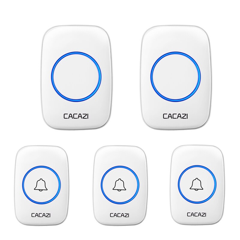 CACAZI Wireless Doorbell DC Battery-operated 60 Chimes Waterproof Home Cordless Door Bell 23A12V Battery 3 Button 1 Receiver: 3 button 2 receiver