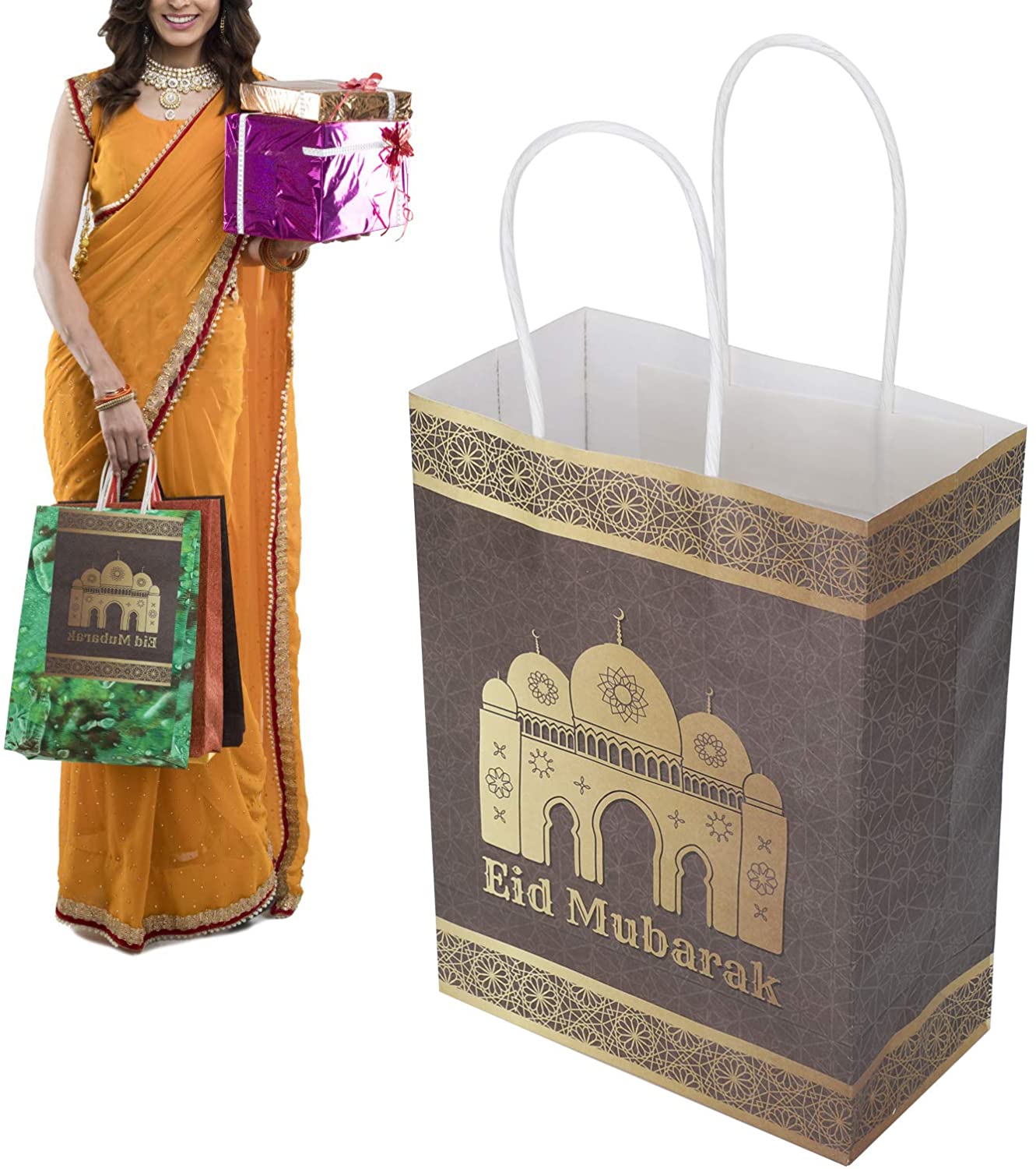 12 Stks/set Eid Mubarak Papier Bags Ramadan Favor Bag Voor Feestartikelen Goody Behandel Candy Tassen Moslim Kraft decoratie