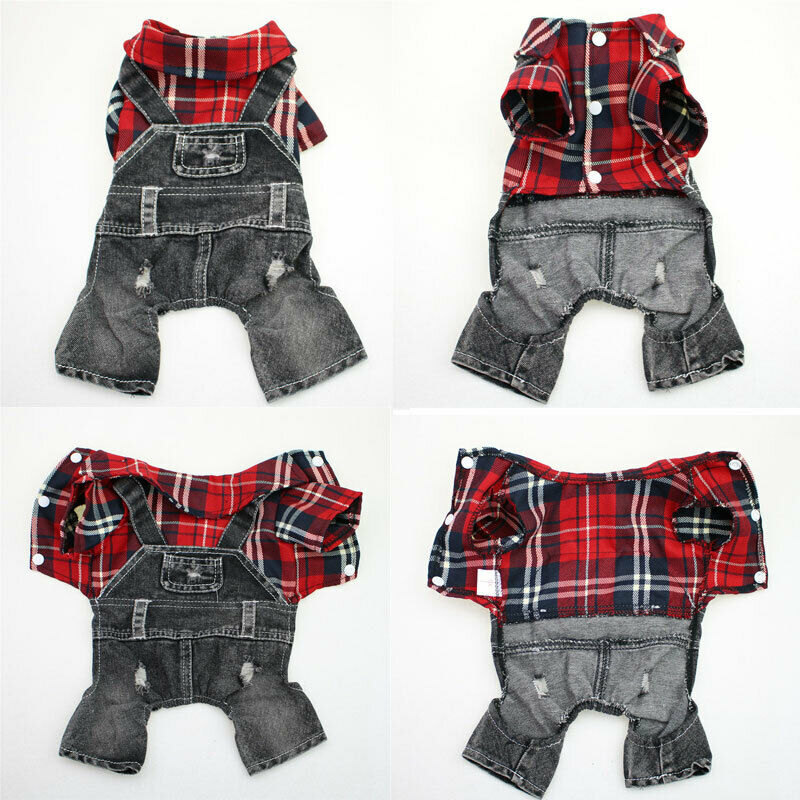 Dog Jumpsuit Plaid Blue Black Denim Jacket Cat Coat Jeans Overalls Pet Clothes for Small Dogs Shih Tzu Jumpsuits Clothing