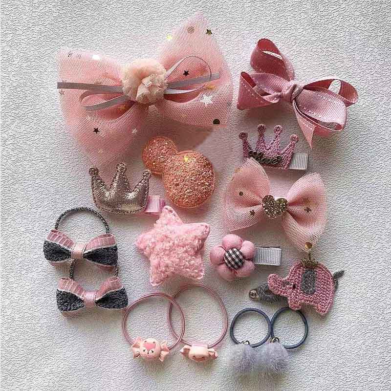 8/15 stuks baby haarspeldjes strikken kroon elastische haarbanden kinderen rubberen band kinderen haarspeld haarspeldjes baby meisjes haaraccessoires: 15 stuks roze