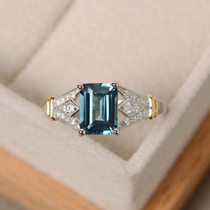Wedding Unique Seaside Ring Blue Square Crystal 1PC Zirconia Blue Girls Beautiful Exquisite Engagement Party