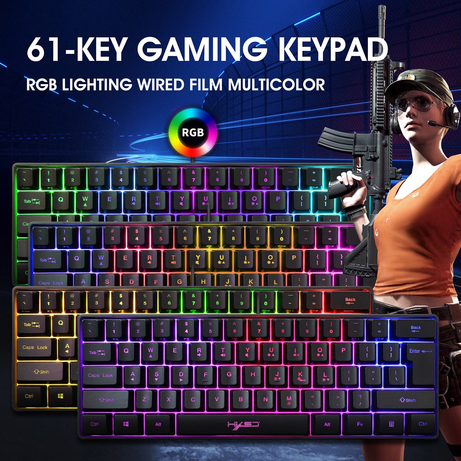 Klawiatura podświetlana klawiatura mechaniczna Gaming 61 klawiszy podświetlana ergonomiczna klawiatura na kabel USB pojedyncza lampa oddychanie na PC