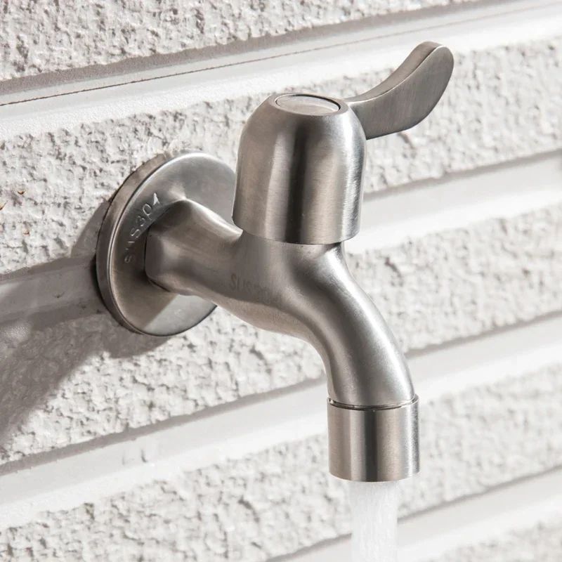 304 Edelstahl Garten Wasserhahn Wand montiert gebürstet Outdoor Bibcock Garten Waschbecken Mopp verlängern Wasserhahn Garten