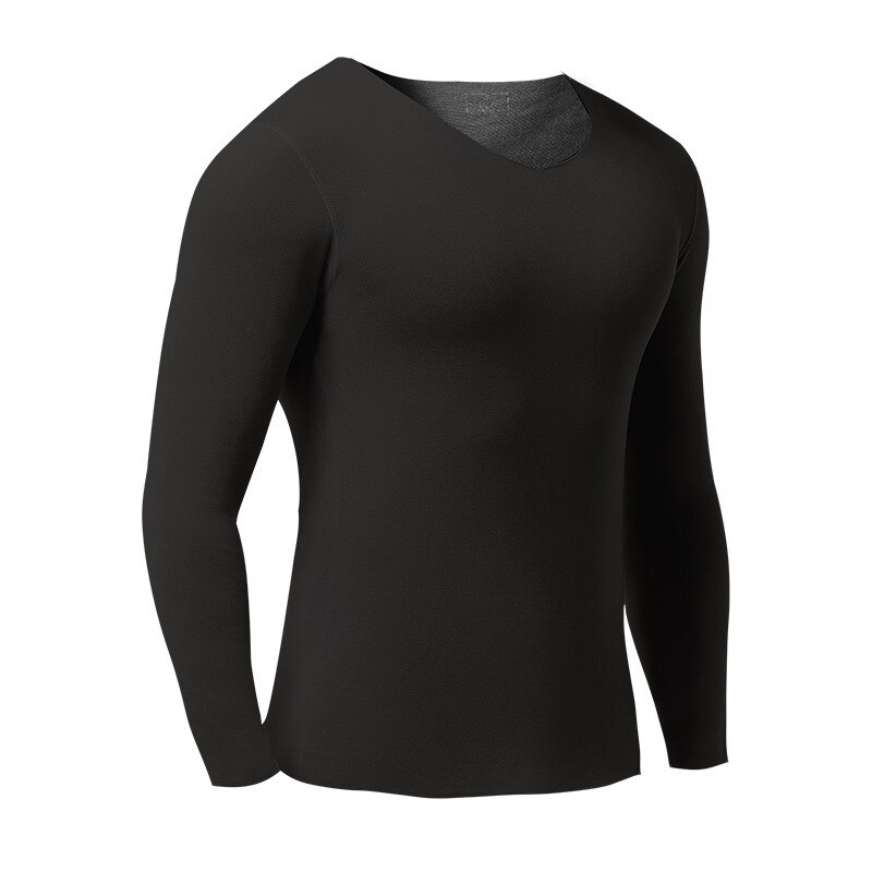 Camicie termiche per uomo canottiera in pile senza cuciture intimo termico invernale da uomo manica lunga Top intimo termico riscaldato cotone: Black / L